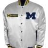 Franchise Club Michigan Wolverines Full Snap White Satin Varsity Jacket