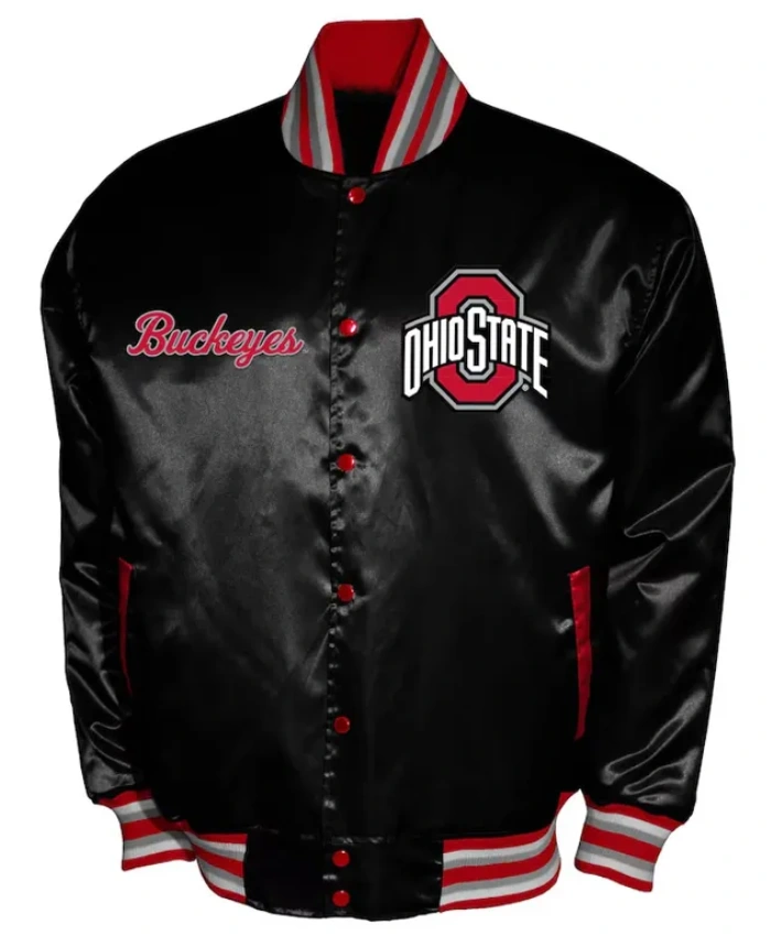 Franchise Club Ohio State Buckeyes Full Snap Black Satin Varsity Jacket