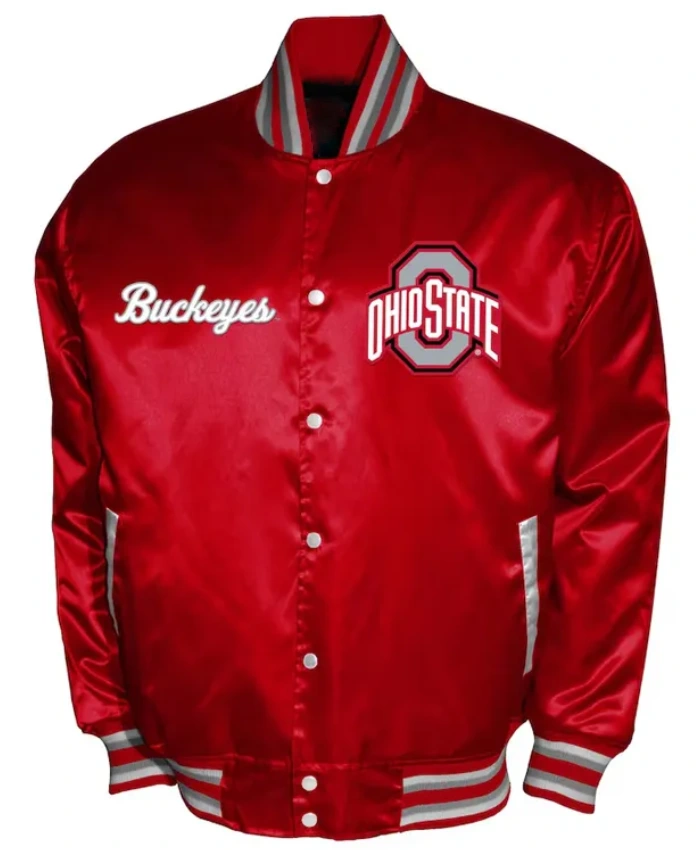 Franchise Club Ohio State Buckeyes Full Snap Scarlet Satin Varsity Jacket