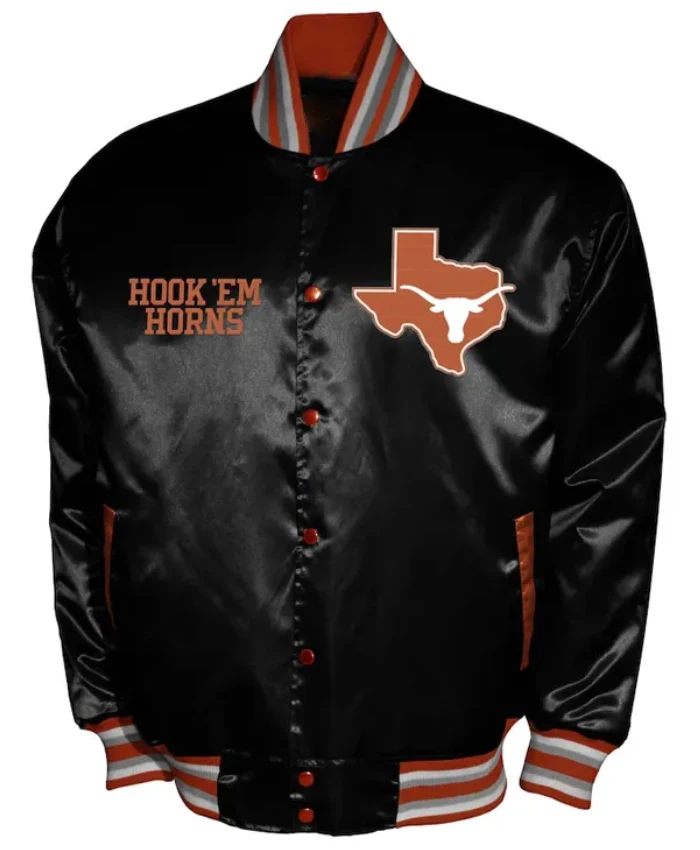Franchise Club Texas Longhorns Satin Full Snap Black Varsity Jacket