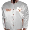 Franchise Club Texas Longhorns Satin Full Snap White Varsity Jacket