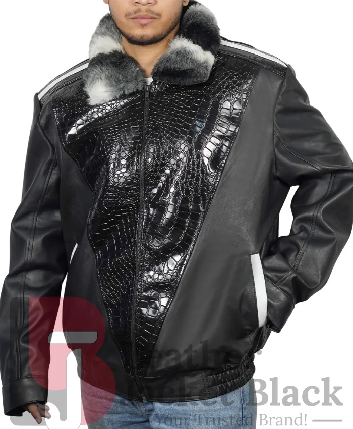 Frank Sheepskin Black Jacket With Chinchilla Collar - Image 5