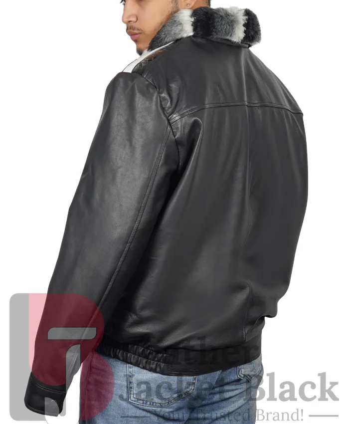 Frank Sheepskin Black Jacket With Chinchilla Collar - Image 6