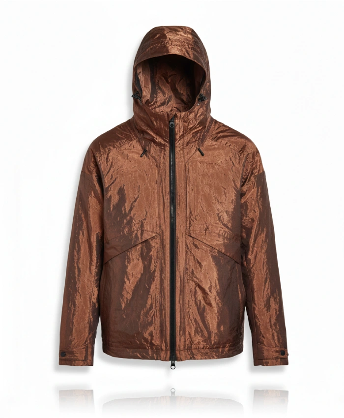 Full Metal Copper Zip Up Brown Hooded Jacket For Sale