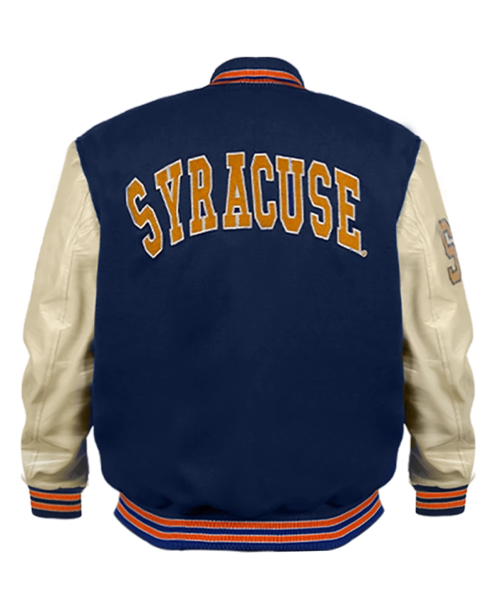 Full Snap Blue And Beige Letterman Varsity Jacket