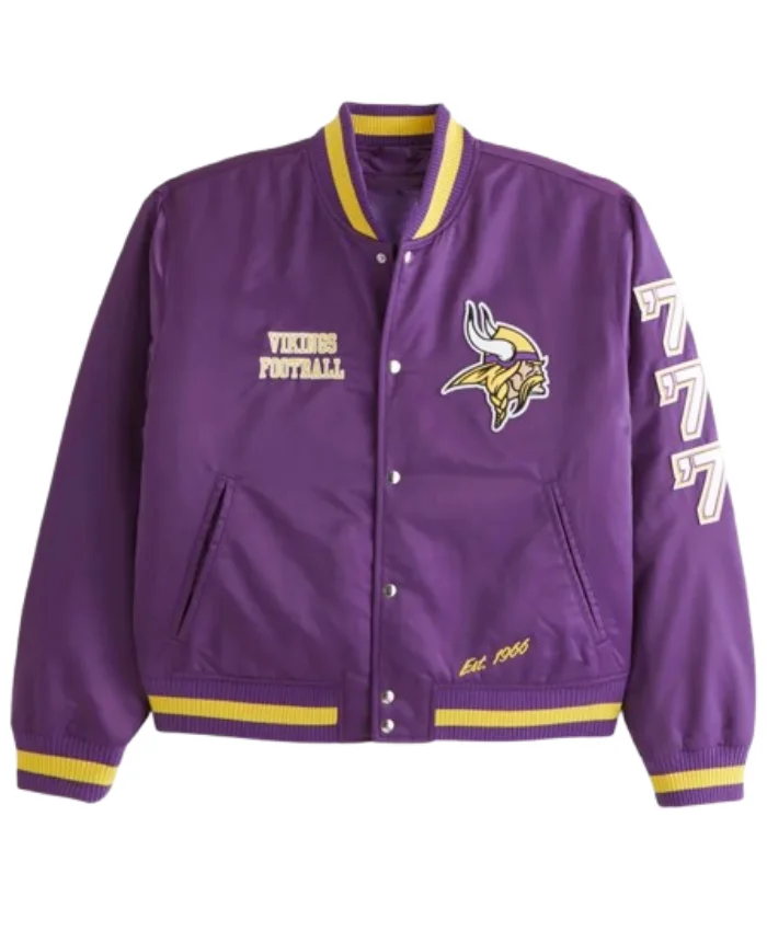 Full Snap Minnesota Vikings Varsity Bomber Purple Satin Jacket