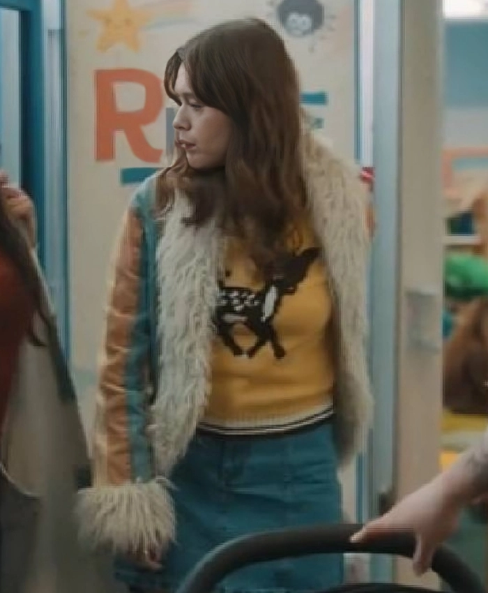 Gemma TV Series Daddy Issues 2025 Aimee Lou Wood Colourblock Stripe Fur Collar Jacket