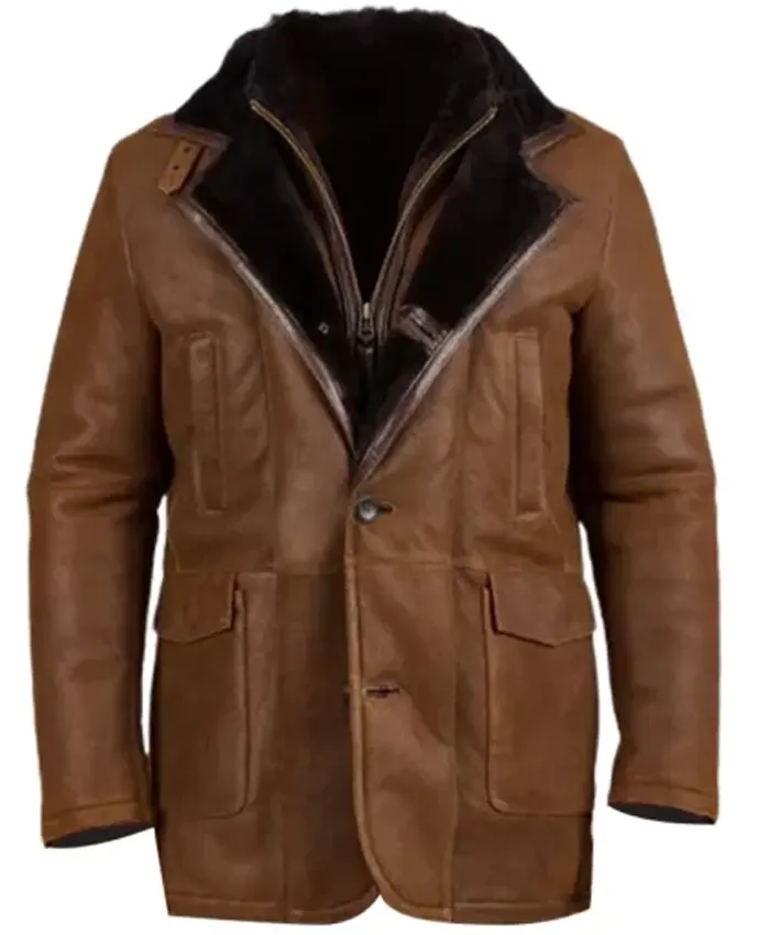 Genuine Brown Double Shearling Leather Coat