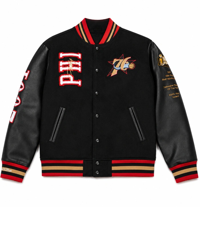 George Lynch 25th Anniversary Of The 2001 Philadelphia 76ers Black Varsity Jacket
