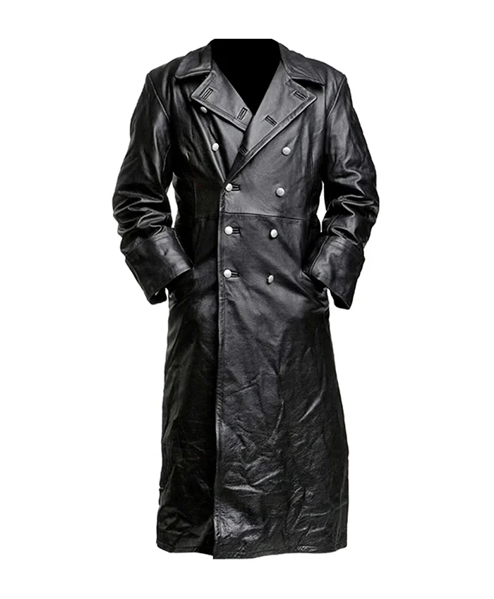 German Classic Officer WW2 Military Uniform Leather Trench Coat