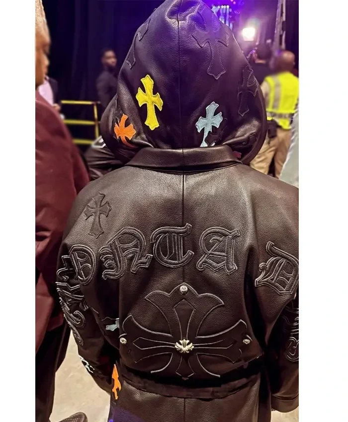 Gervonta Davis Cross Patches Black Leather Trench Coat - Image 2