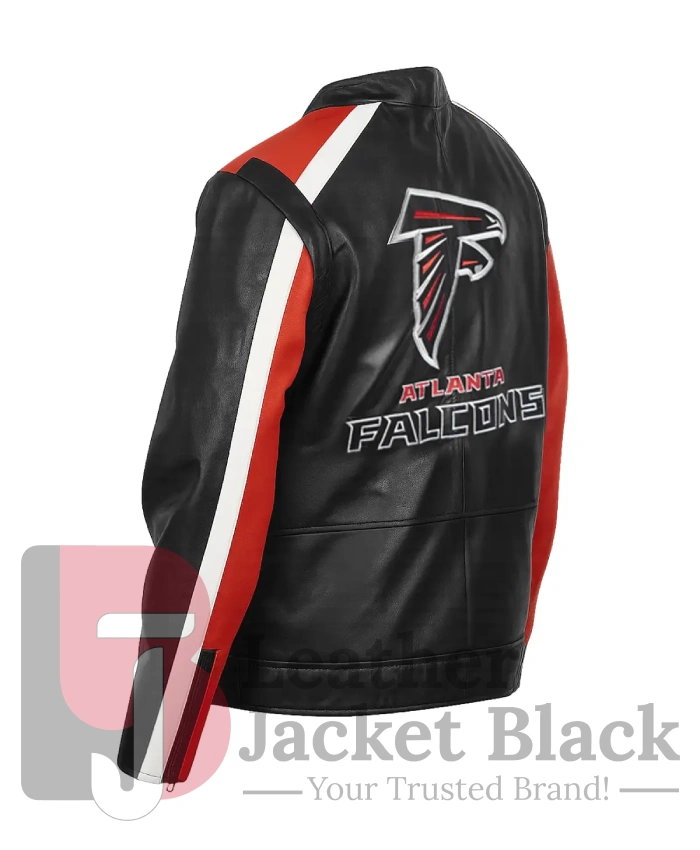 Get Atlanta Falcons Biker Black And Red Leather Jacket On Sale