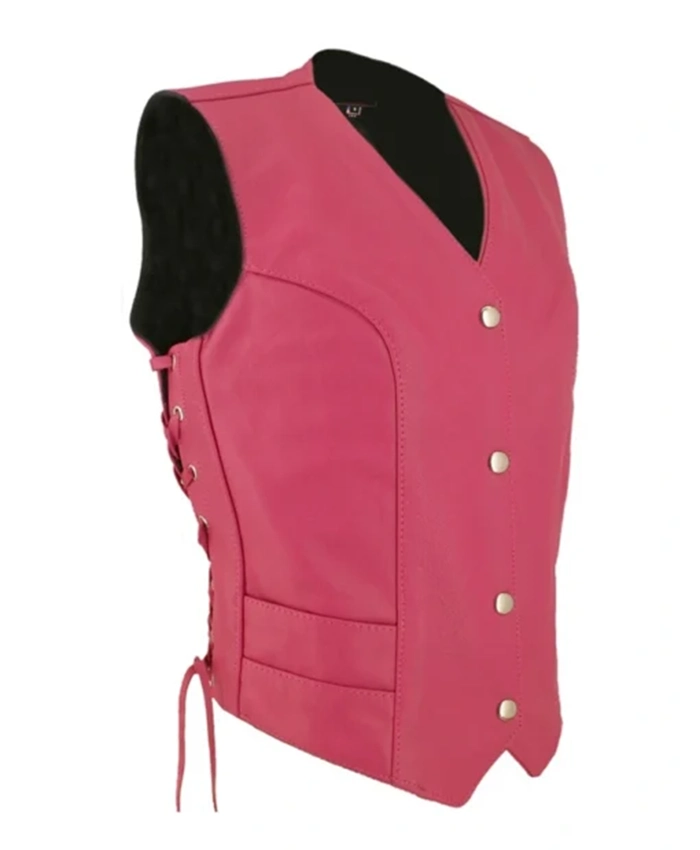 Get Motorcycle Jennie Pink Side Lace Genuine Leather Biker Vest