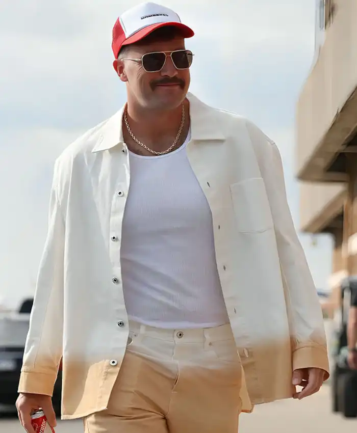 Get Now Kansas City Chiefs Travis Kelce White And Cream Suit For Sale