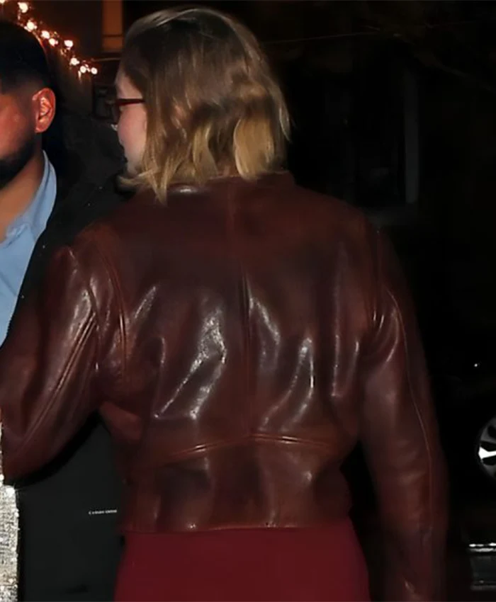 Gigi Hadid NYC Girls Night Out Brown Leather Jacket - Image 3