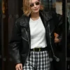 Gigi Hadid Paris Fashion Week Black Leather Jacket