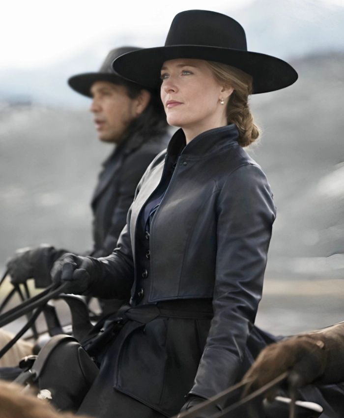 Gillian Anderson TV Series The Abandons Constance Van Ness Black Leather Jacket
