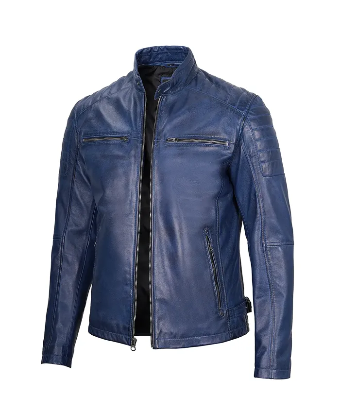 Gina R Edikted Oversized Cafe Racer Blue Faux Leather Jacket