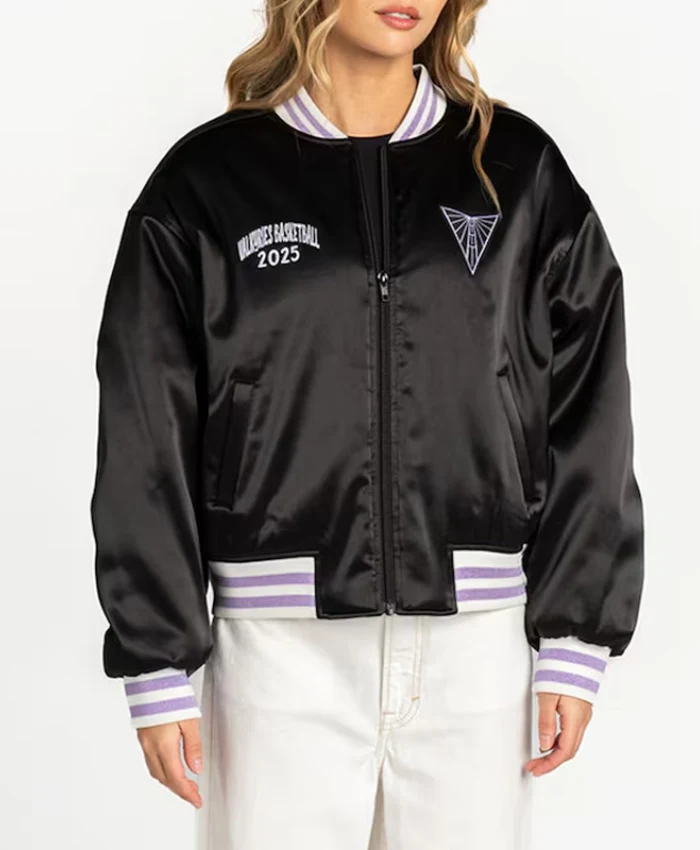 Golden State Valkyries Black Satin Full-Zip Bomber Jacket