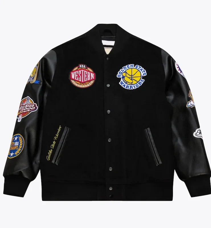 Golden State Warriors Black Out Vintage Logo Varsity Jacket