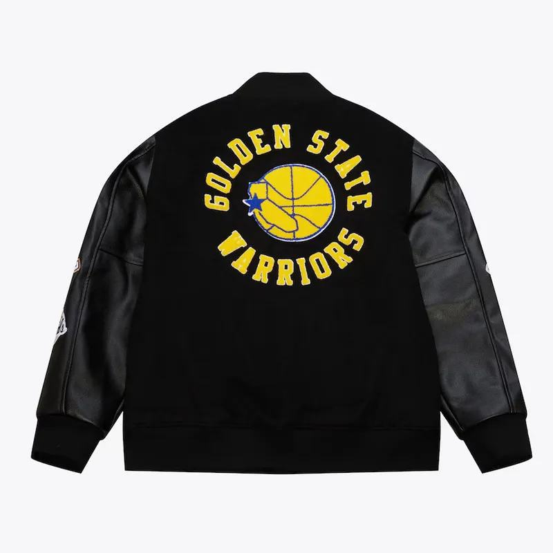 Golden State Warriors Black Out Vintage Logo Varsity Jacket Back