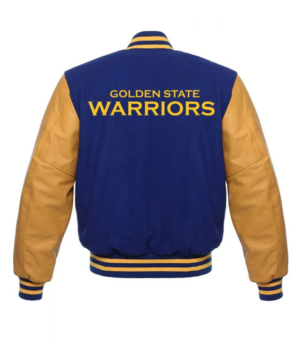 Golden State Warriors Blue And Yellow Letterman Jacket Back