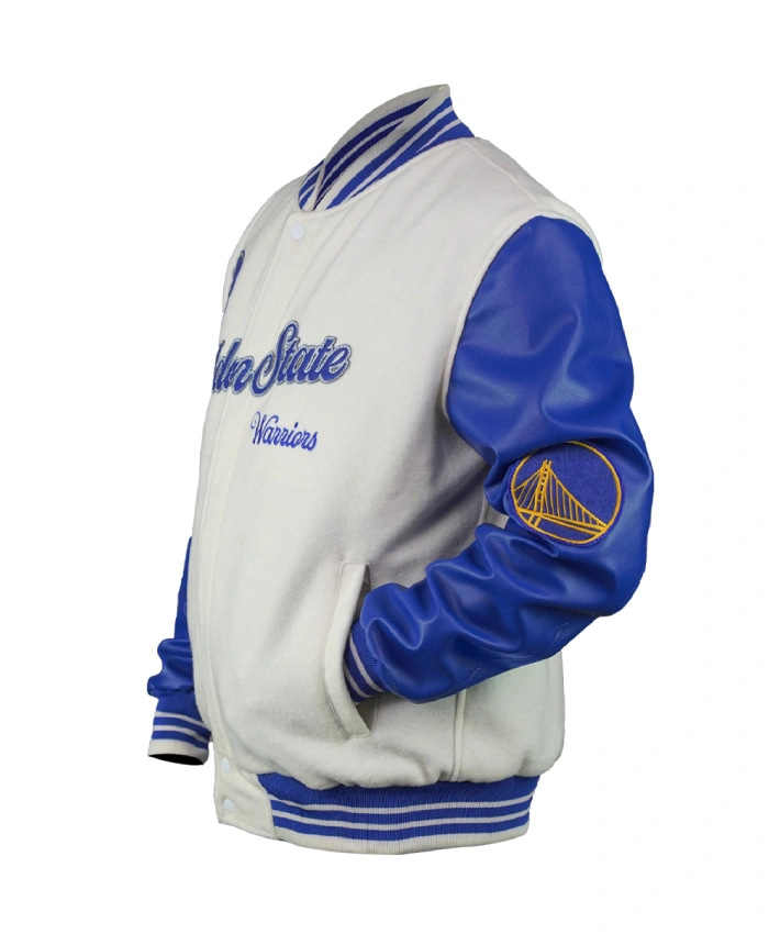 Golden State Warriors Cream and Blue Bomber Jacket - Image 4
