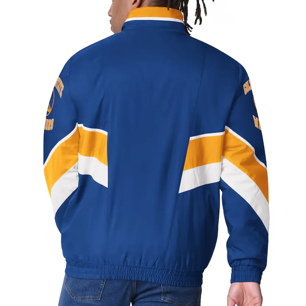 Golden State Warriors Captain Royal Varsity Satin Jacket Back