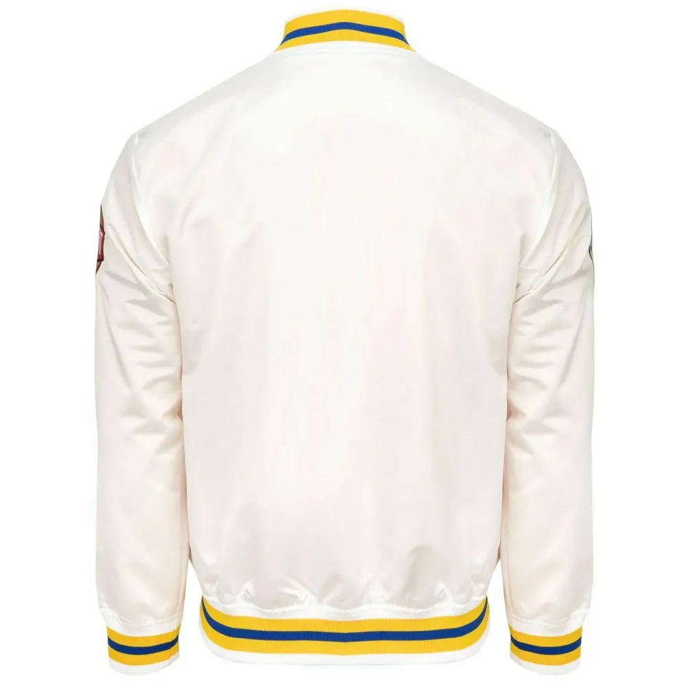 Golden State Warriors City Collection White Varsity Satin Jacket Back