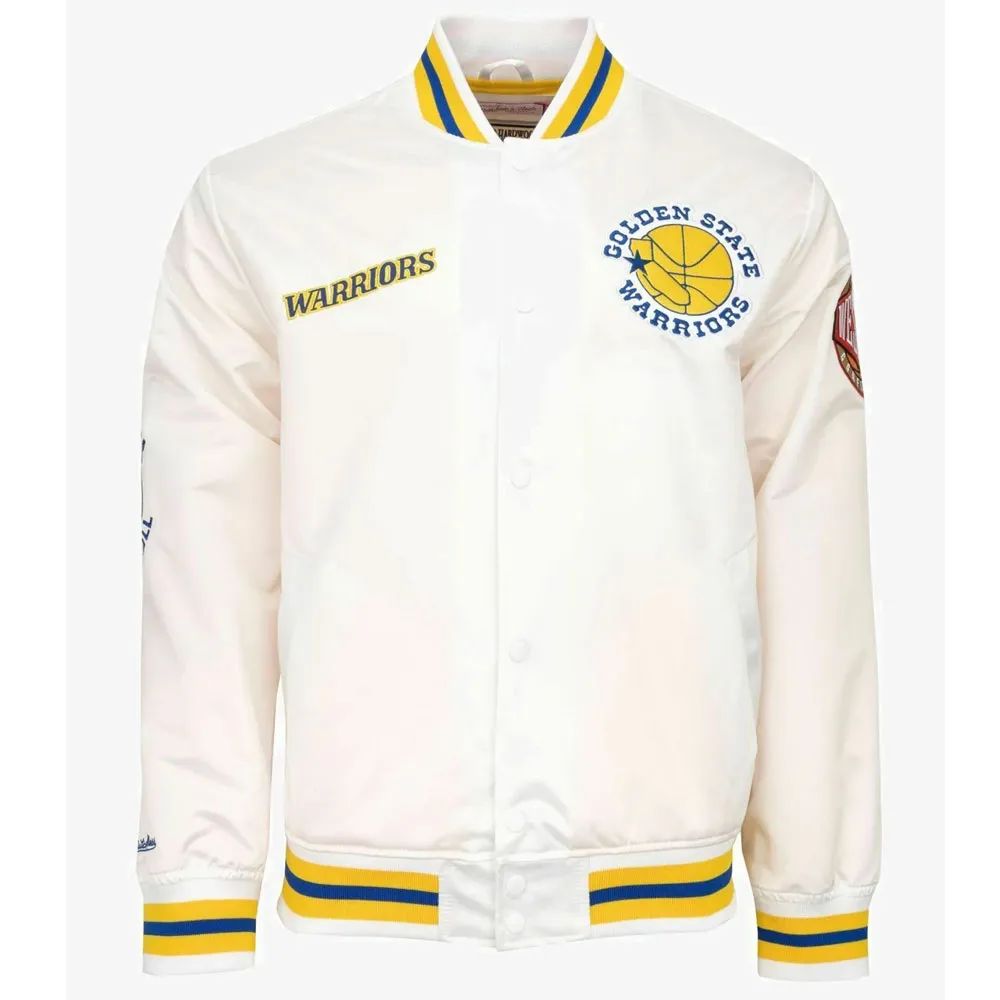 Golden State Warriors City Collection White Varsity Satin Jacket