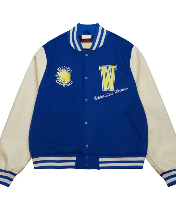 Golden State Warriors Classics Royal And Off White Varsity Jacket