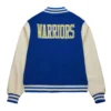 Golden State Warriors Classics Royal And Off White Varsity Jacket Back