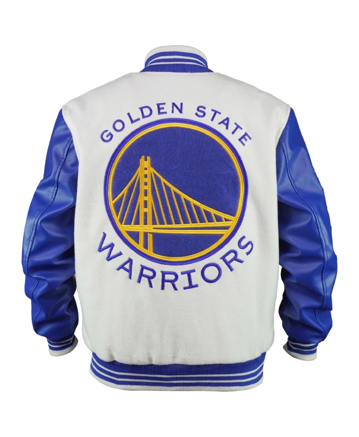 Golden State Warriors Cream and Blue Bomber Jacket - Image 5