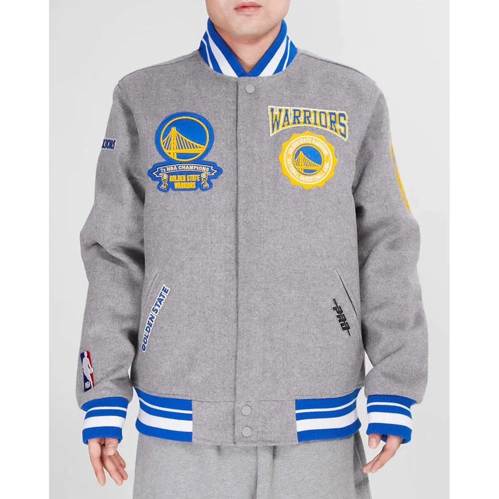 Golden State Warriors Crest Emblem Heather Grey Varsity Wool Jacket