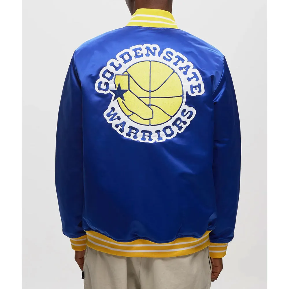 Golden State Warriors Heavyweight Royal Satin Jacket Back
