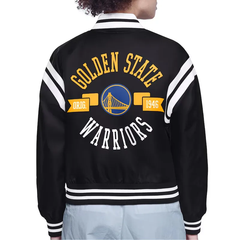 Golden State Warriors Printed Logo Varsity Satin Jacket Back