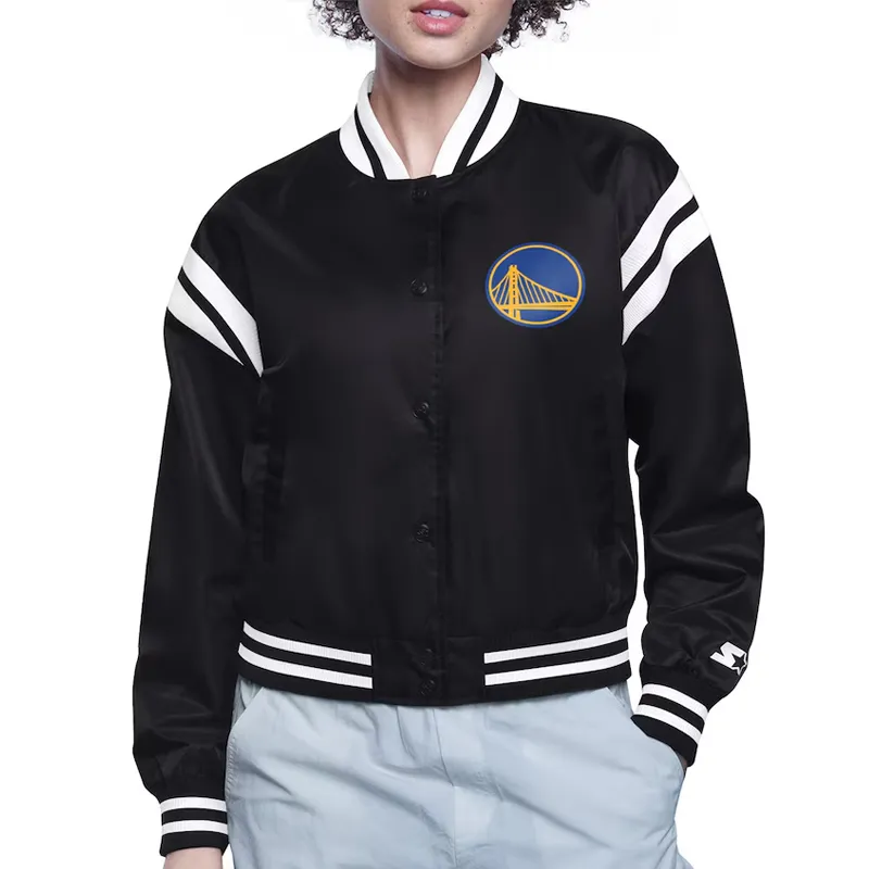 Golden State Warriors Printed Logo Varsity Satin Jacket