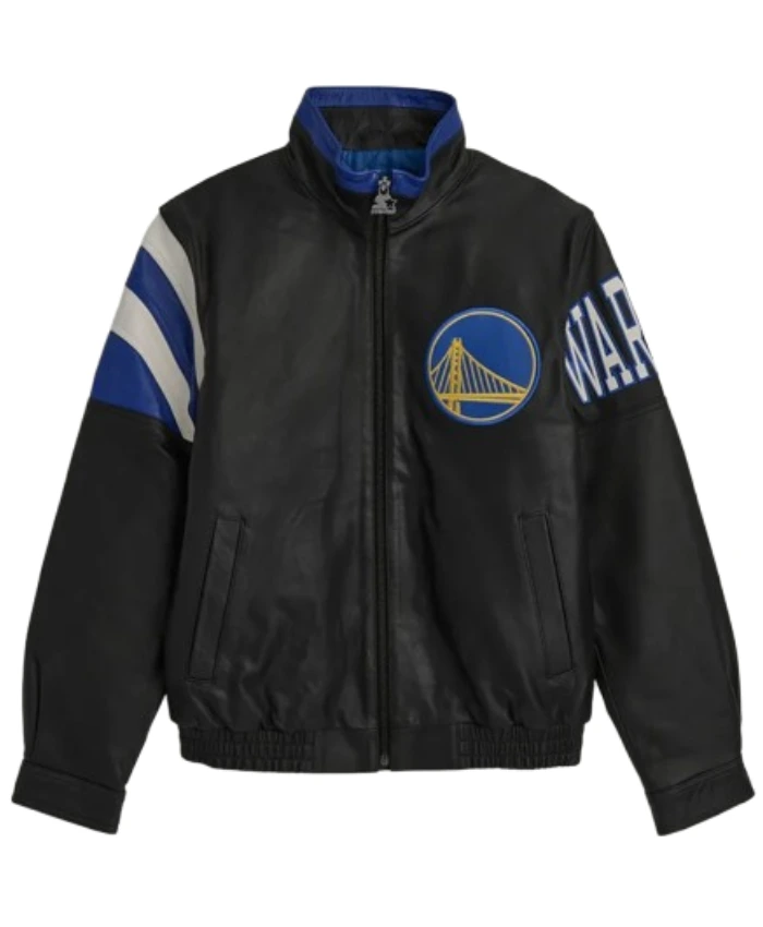 Golden State Warriors Retro Full Zip Black And White Leather Jacket