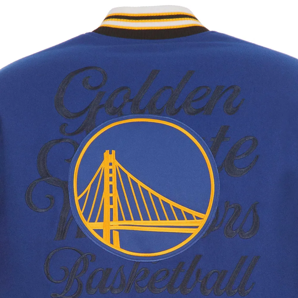 Golden State Warriors Royal And Black Varsity Wool Jacket Back