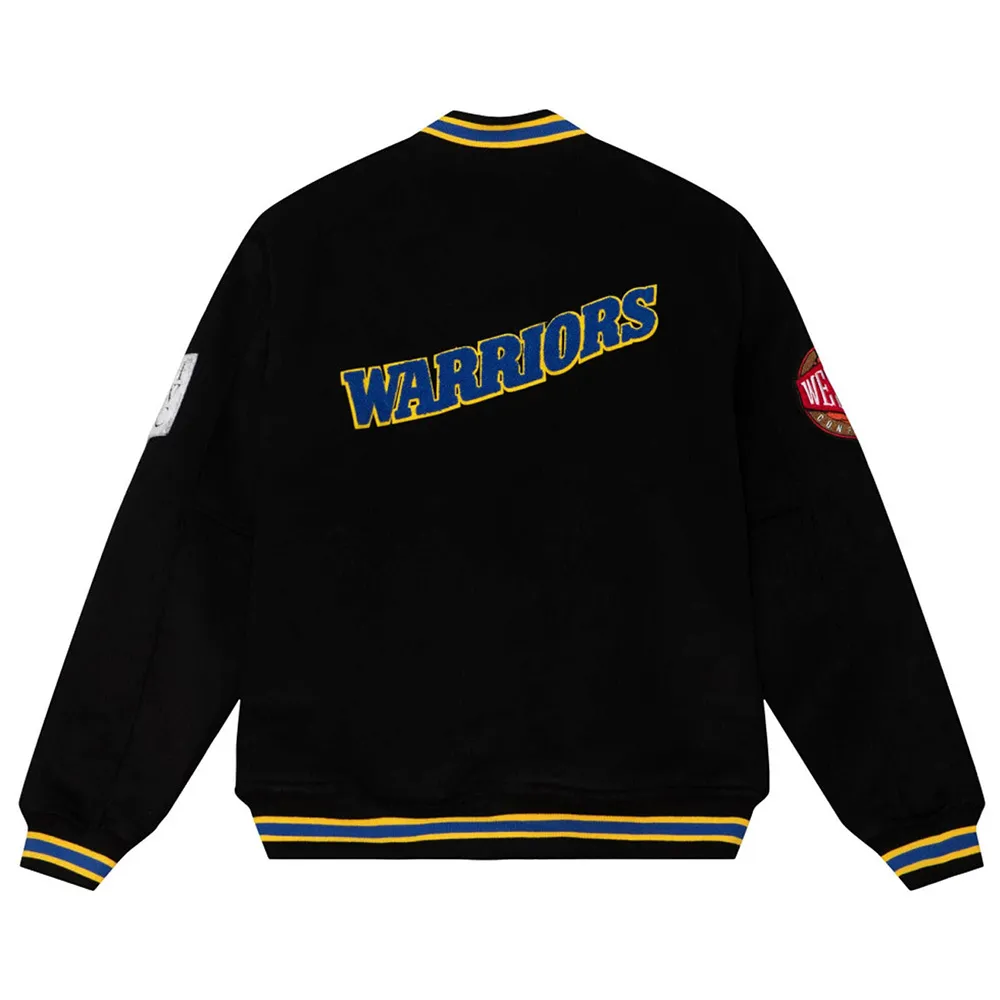 Golden State Warriors Varsity Black Wool Jacket Back