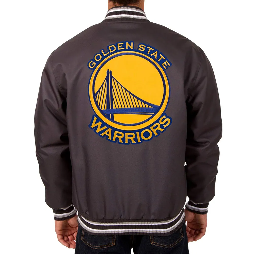Golden State Warriors Varsity Poly Twill Charcoal Jacket Back
