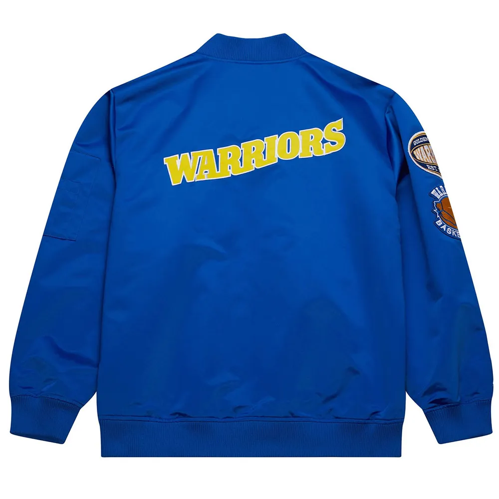 Golden State Warriors Vintage Logo Royal Lightweight Satin Jacket Back