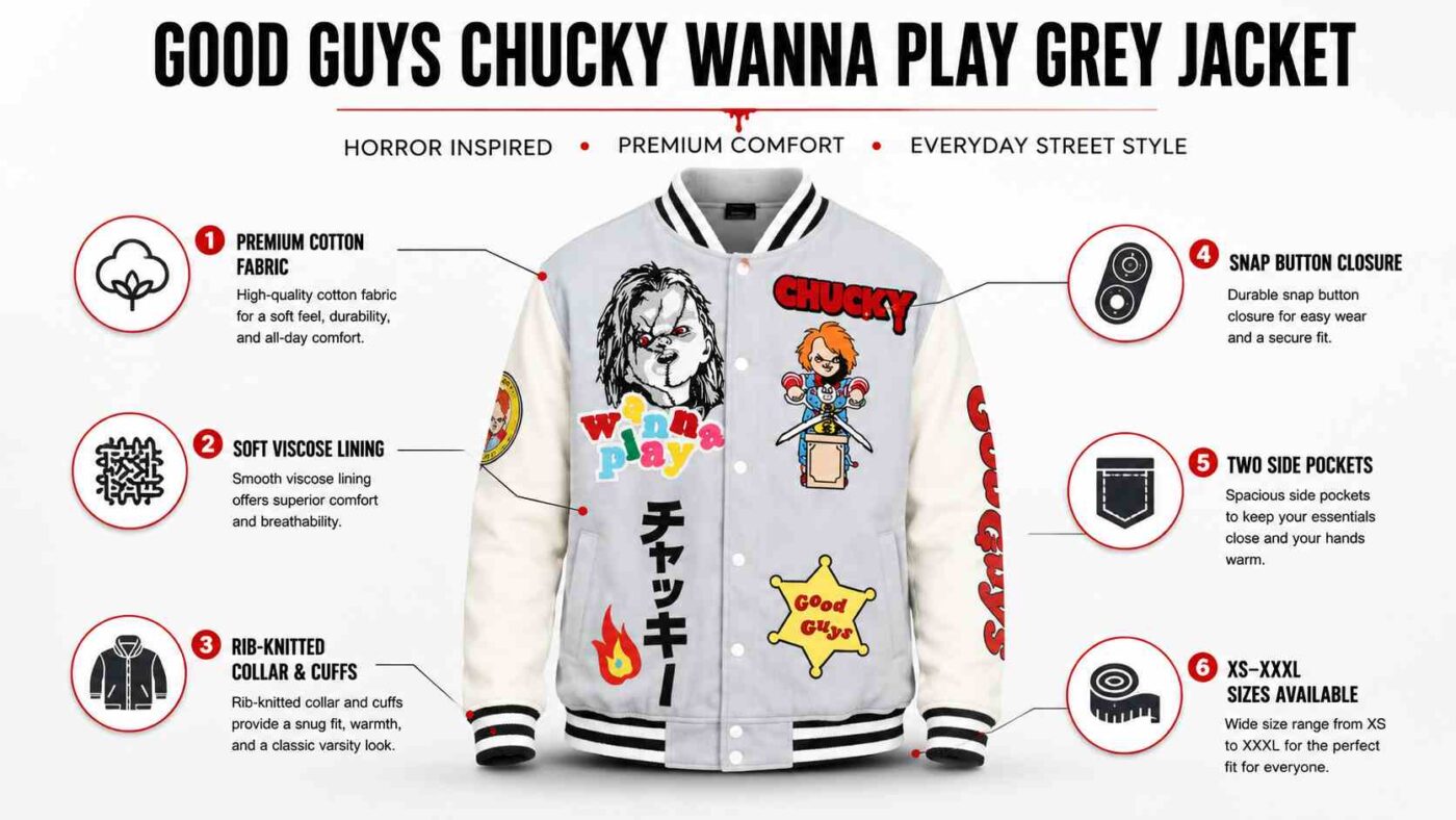 Good Guys Chucky Wanna Play Grey and white Jacket