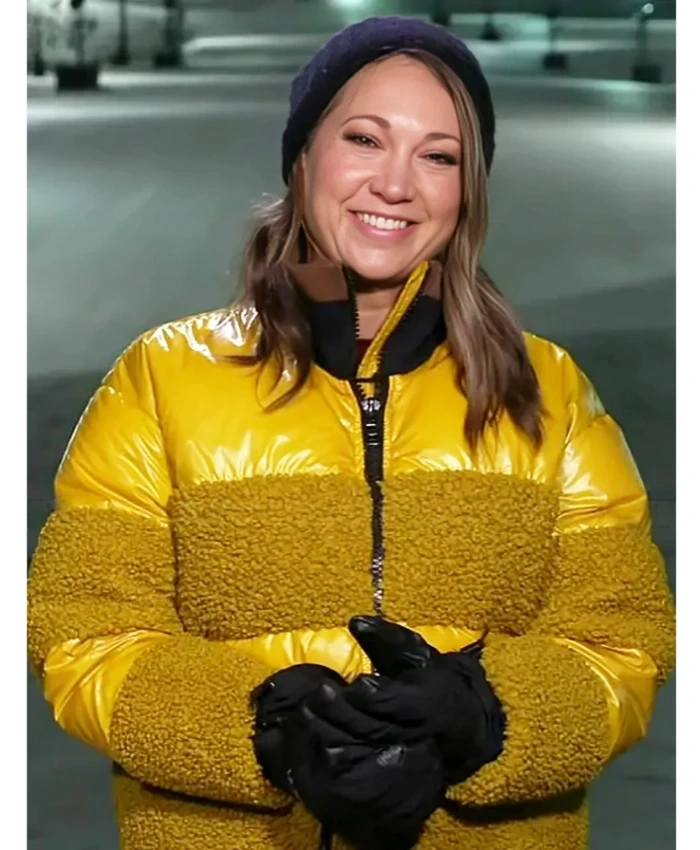 Good Morning America Ginger Zee Yellow Sherpa Detail Puffer Jacket