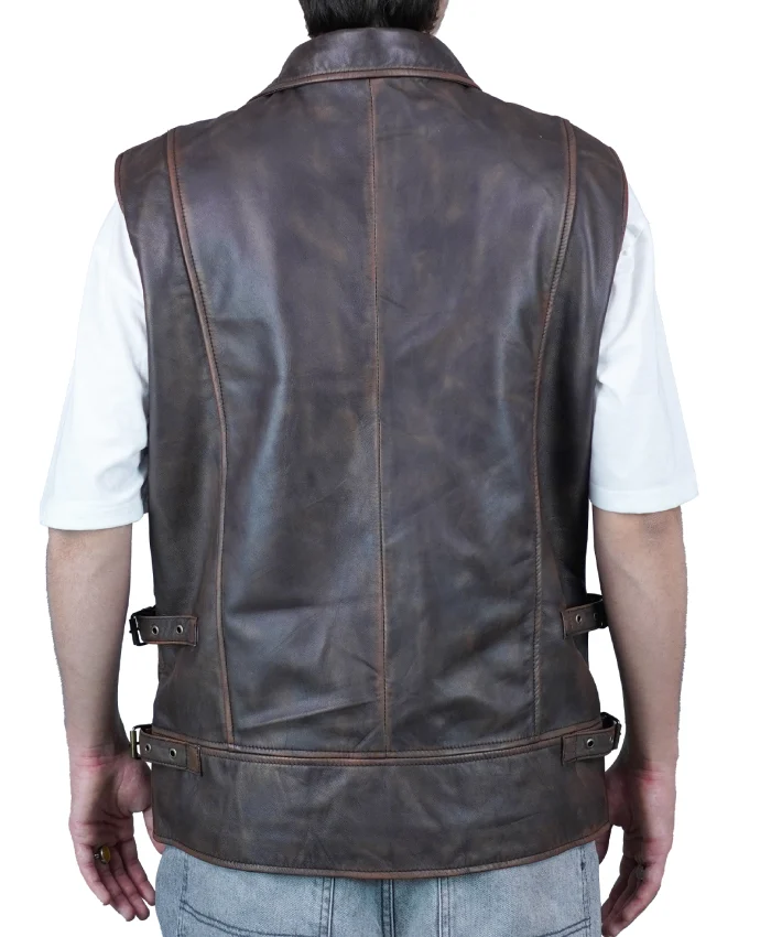 Gothic Weathered Handcrafted Leather Vest For Sale