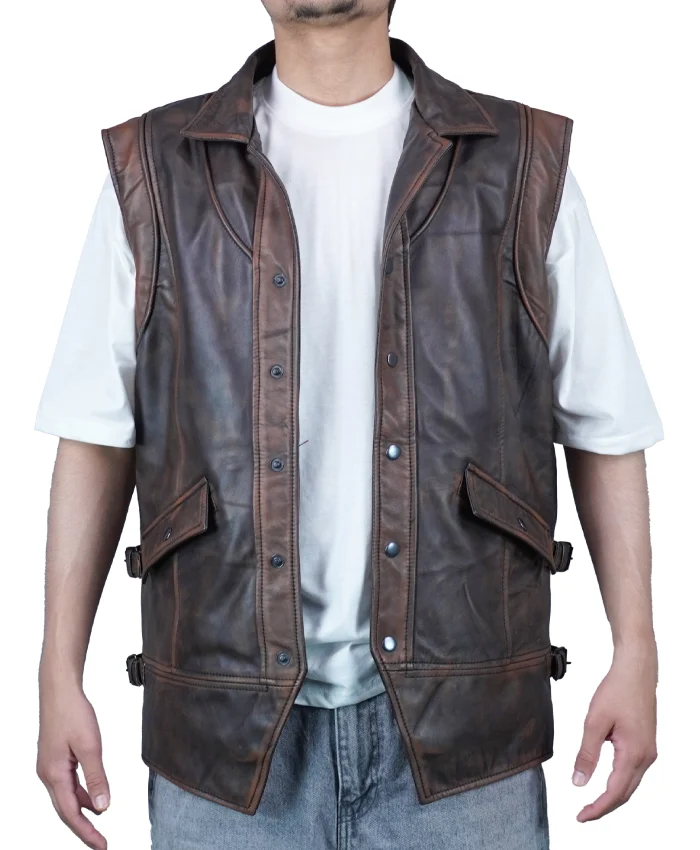 Gothic Weathered Leather Vest Handcrafted