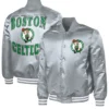 Gray Boston Celtics Adaptive Bold Logo Varsity Full Snap Satin Jacket