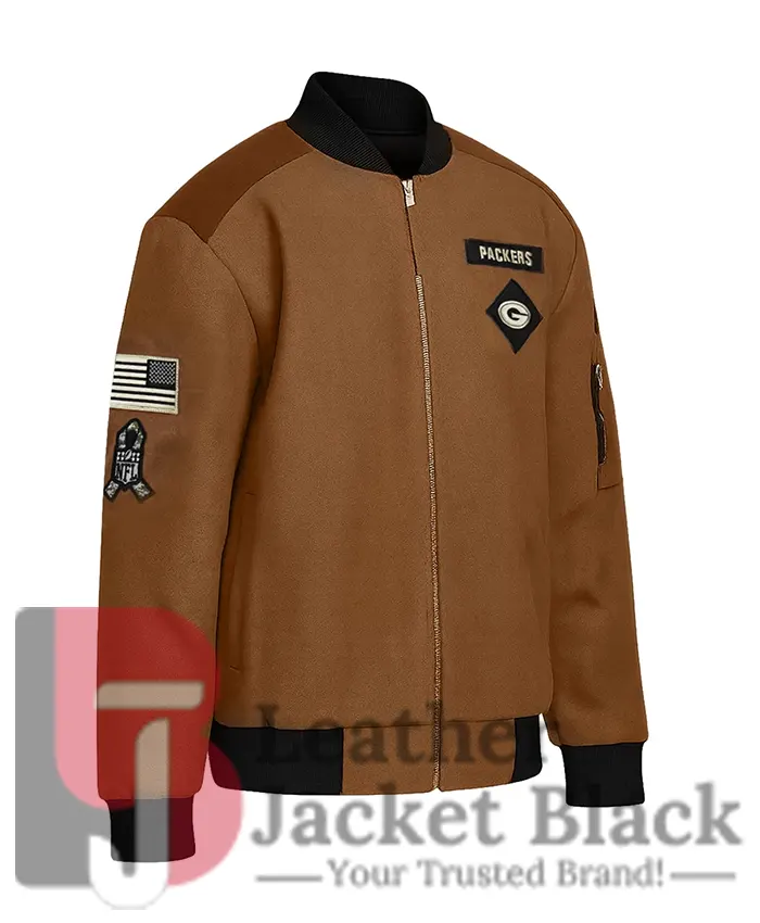 Green Bay Packers Brown Salute To Service Bomber Jacket 1