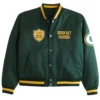 Green Bay Packers Full Snap Green Varsity Bomber Satin Jacket