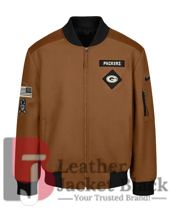 Green Bay Packers Salute To Service Brown Bomber Jacket 1